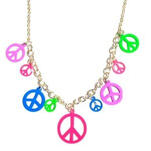 Silver-tone Necklace Colorful Peace Symbol Charms - Women's Fashion Jewelry